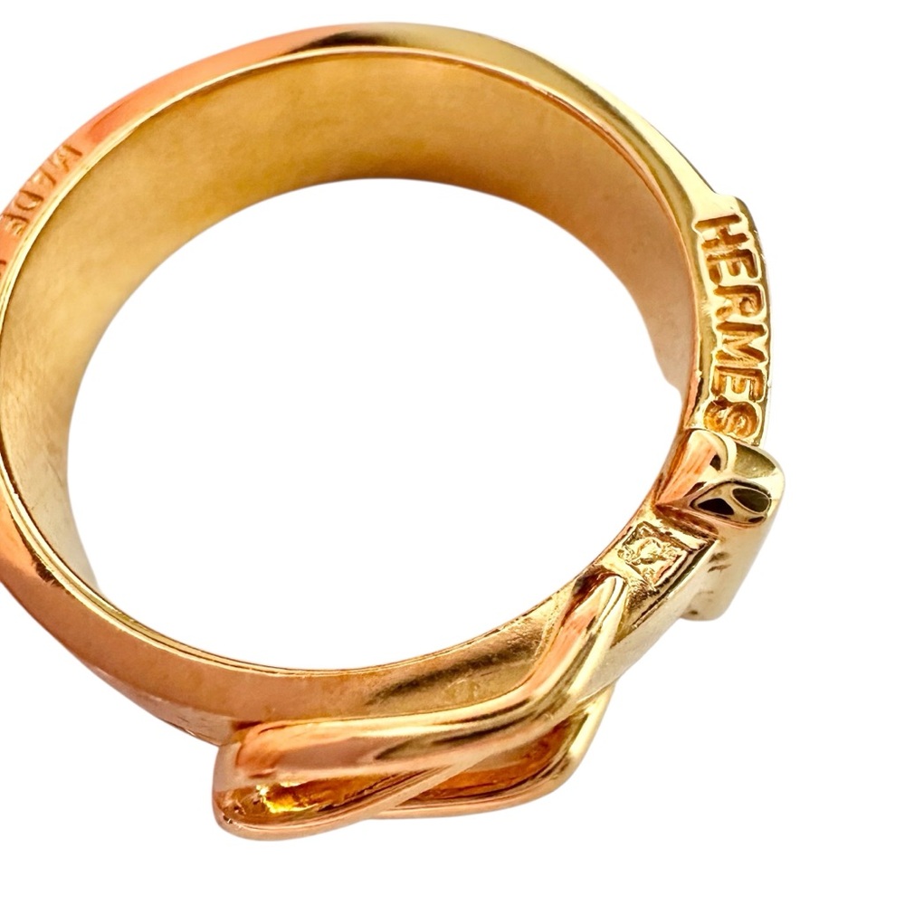 Hermes Gold Engraved Iconic Santur Belt Scarf Ring with Box - Picture 5 of 8